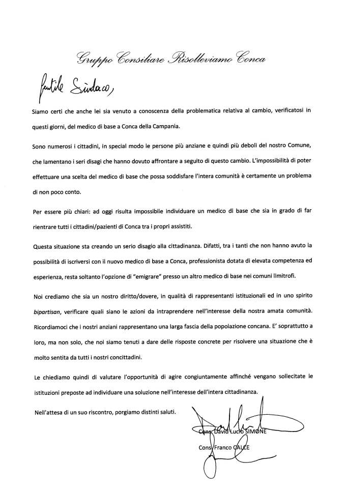 Nota relativa al medico di base a Conca 23.05.2016